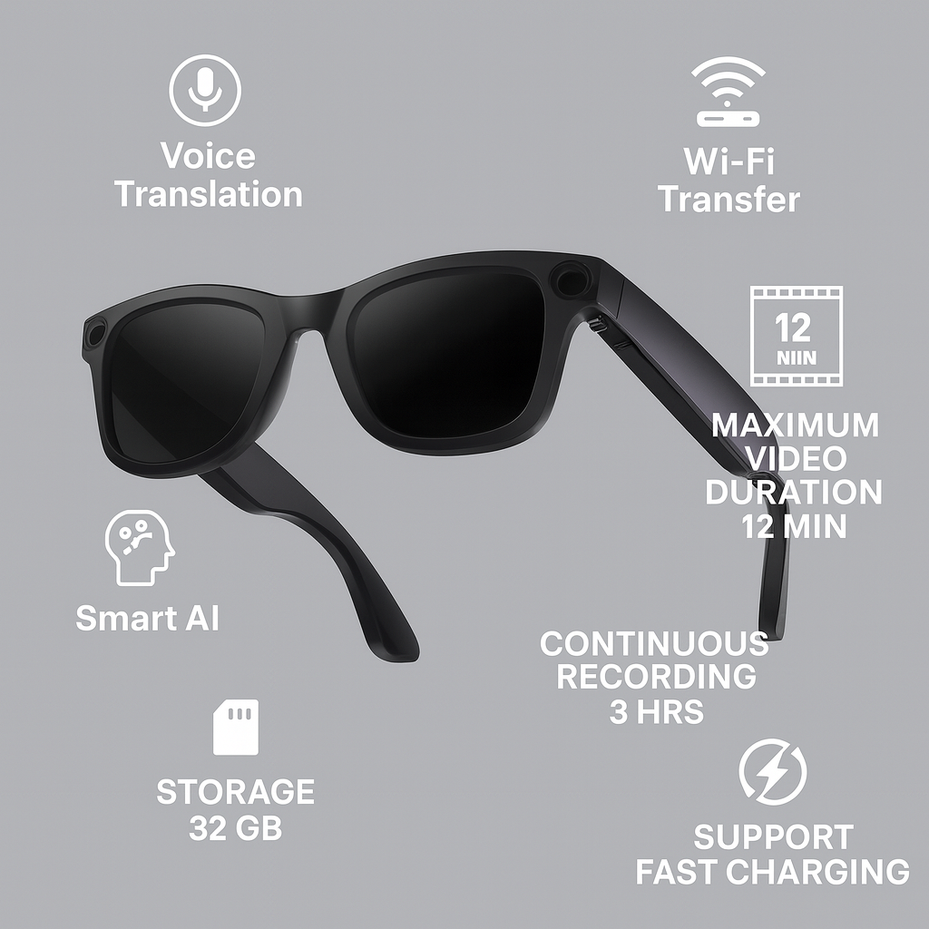 “LumeShark X2™ Smart AI Eyeglasses – Camera, Translation & Connectivity | Next-Gen Wearable Tech”